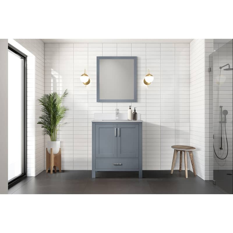 Jacques 30 in. W x 22 in. D White Bath Vanity, Cultured Marble Top, Faucet Set, and 28 in. Mirror