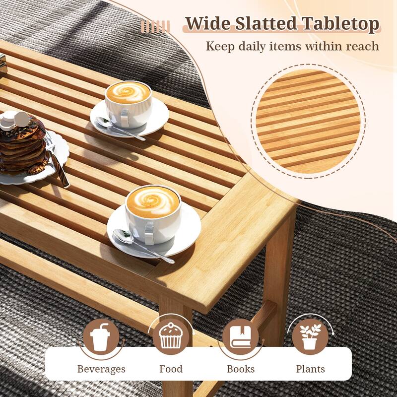 36-Inch Teak Wood Rectangular Coffee Table with Slatted Top and Natural Finish for Indoor or Outdoor Use - 36"L x 15.5"W x 18"H