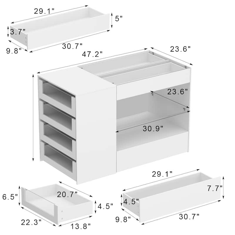 Glass-Drawer Buffet Island White Storage Unit for Any Room Closet - 47.2"x23.6"