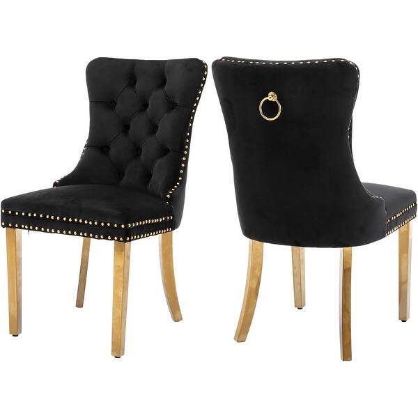 Set of 2 Modern Tufted Velvet Dining Chairs with Golden Legs and ...