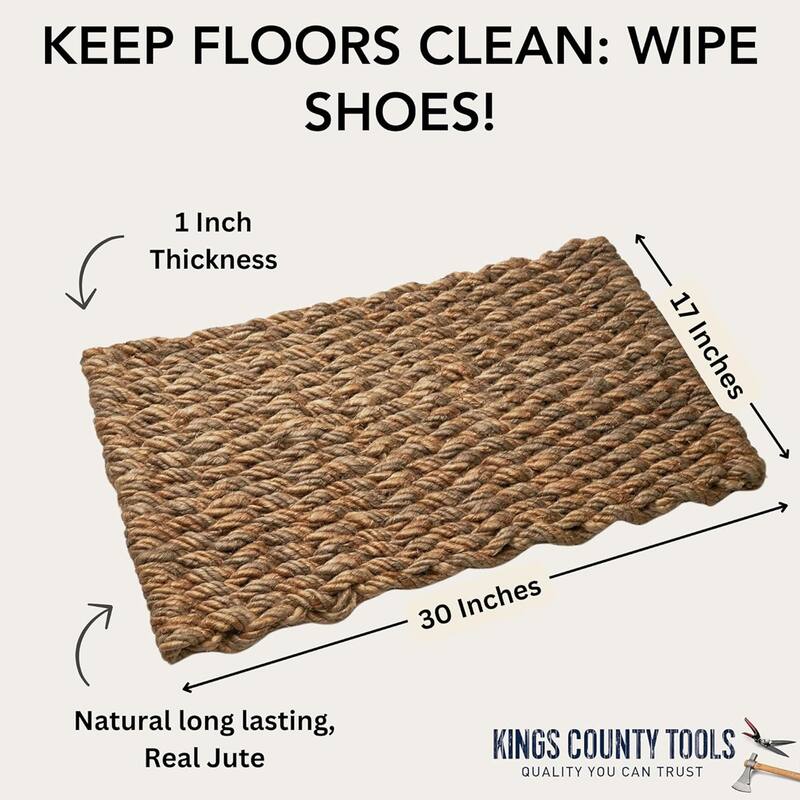 Kings County Tools 30x17” Woven Jute Rug - Indoor or Outdoor Jute Doormat