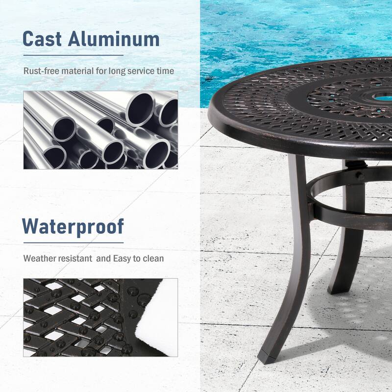 Outdoor Round Cast Aluminum Small Table with Umbrella Hole