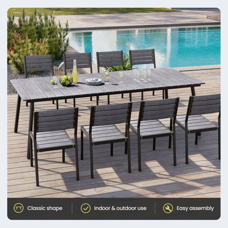 Outdoor Patio Dining Set 7/9 Piece Furniture Set Aluminum Dining Table with Umbrella and Stackable Chairs