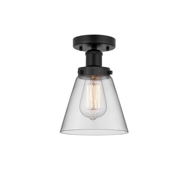 Innovations Lighting Edison Cone - 1 Light 7" Semi-Flush Mount - Clear/Matte Black