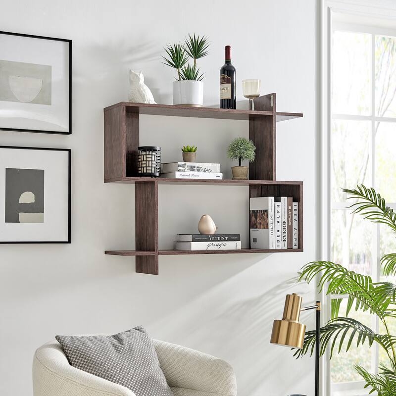 Danya B. Manasa Floating Geometric Kilter Two-Tier Wall Shelf