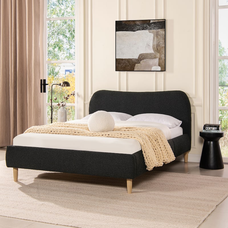 Roman Boucle Sherpa Curved Headboard Modern Platform Bed