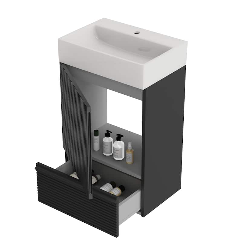 GDFStudio - Leo Modern Striped Bathroom Vanity with Ceramic Sink and Efficient Storage