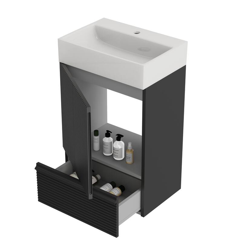 Small Bathroom Vanity with Sink, Fluted Bathroom Vanity with 1 Drawer, Bathroom Storage Cabinet with Soft-Close Door