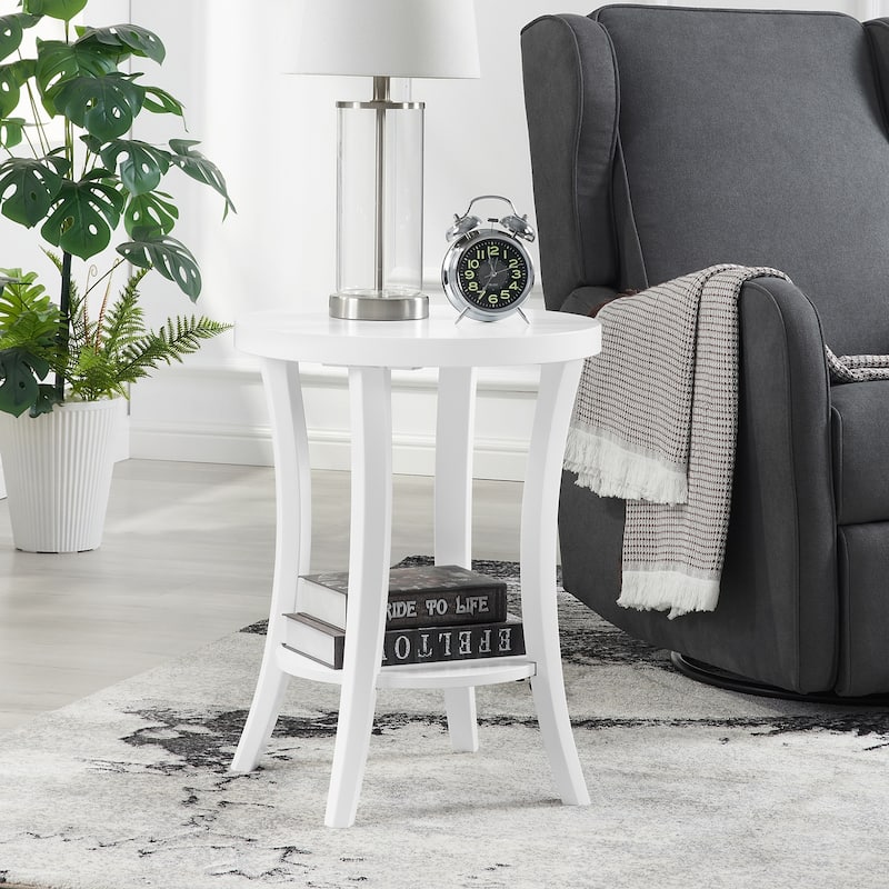 Round End Table with Shelf Elegant Veneer Finish with Thick Apron and Bottom Storage for Modern Living Spaces - 18