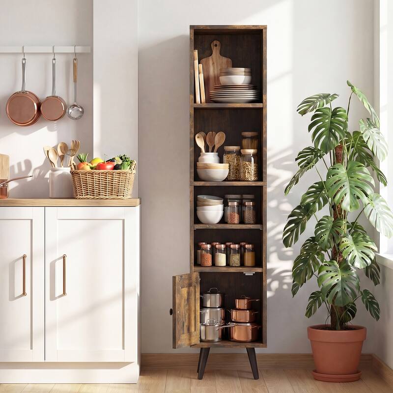 Gymax 6-Tier Tall Narrow Bookcase w/ Adjustable Shelf & Boho Style