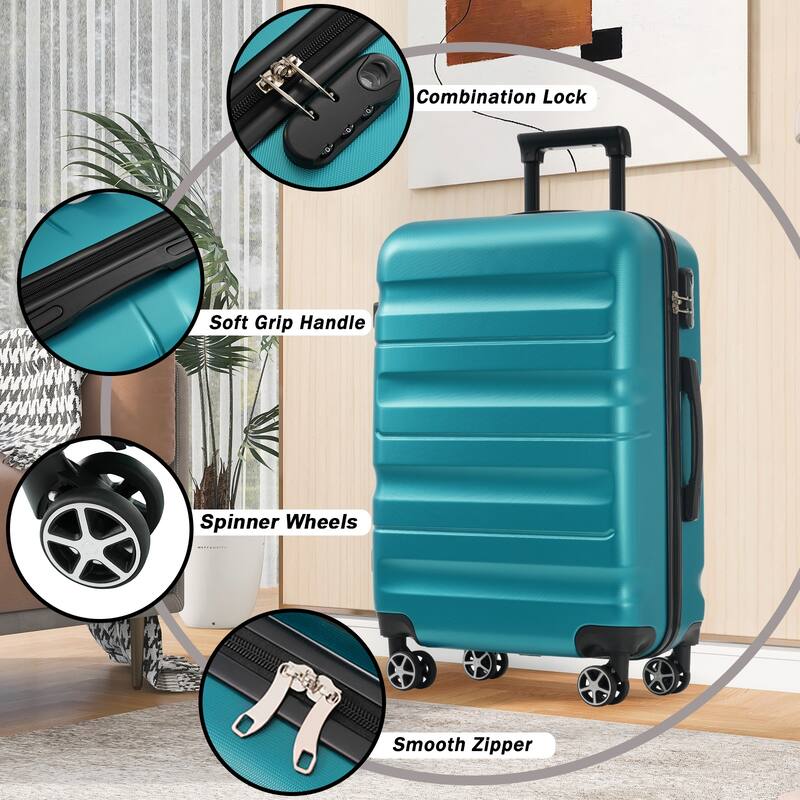 4-Piece, Modern Hard-Shell Luggage, Lightweight Luggage with Spinner Wheels, for Boarding Travel, Blue