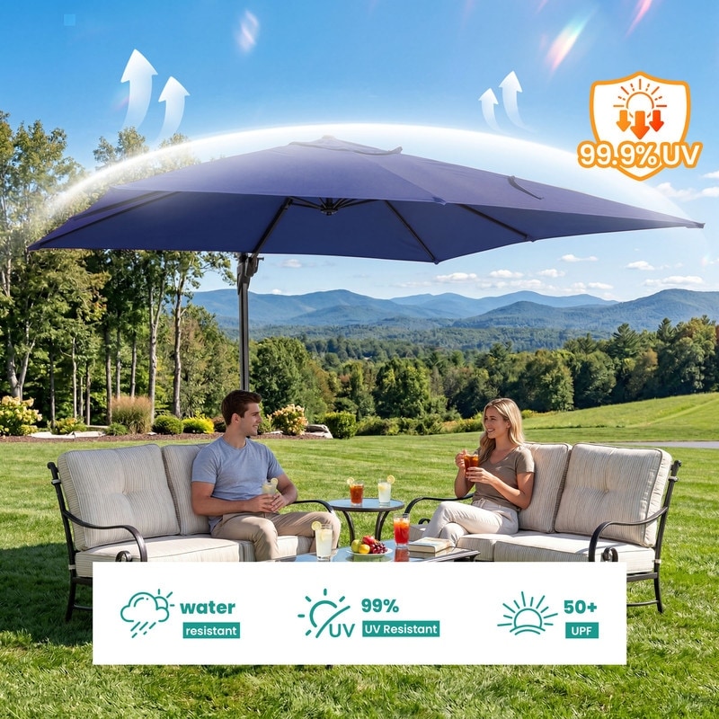 13 foot waterproof patio umbrella PURPLE LEAF Cantilever FT Extra Large Double Top, Black Weather Protection Deconk 10' X 13 'Patio