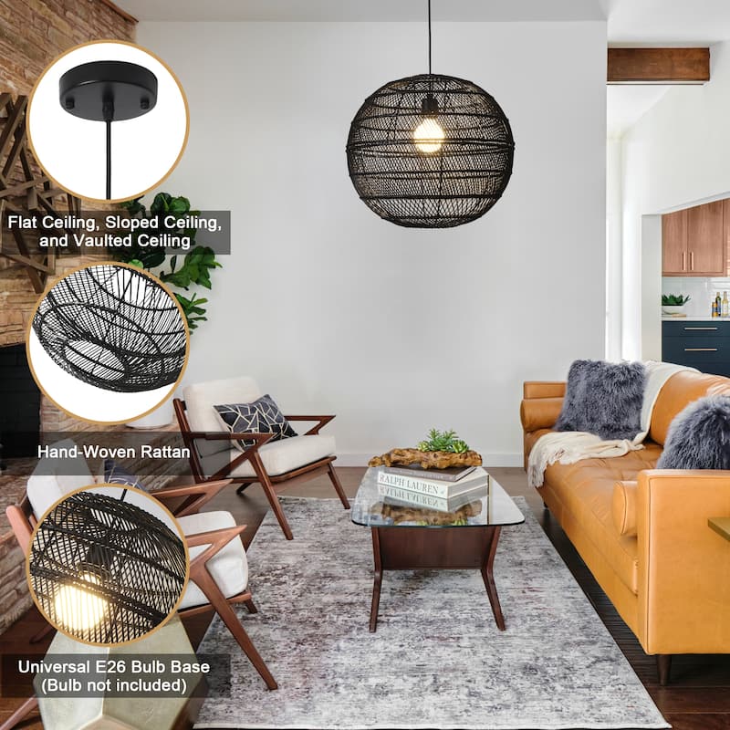 Hand-woven Rattan Pendant Light for - W17.9' X H 16.14' - N/A