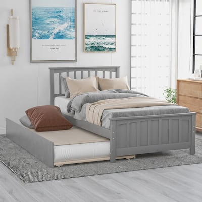 Twin size Wooden Platform Bed with Trundle