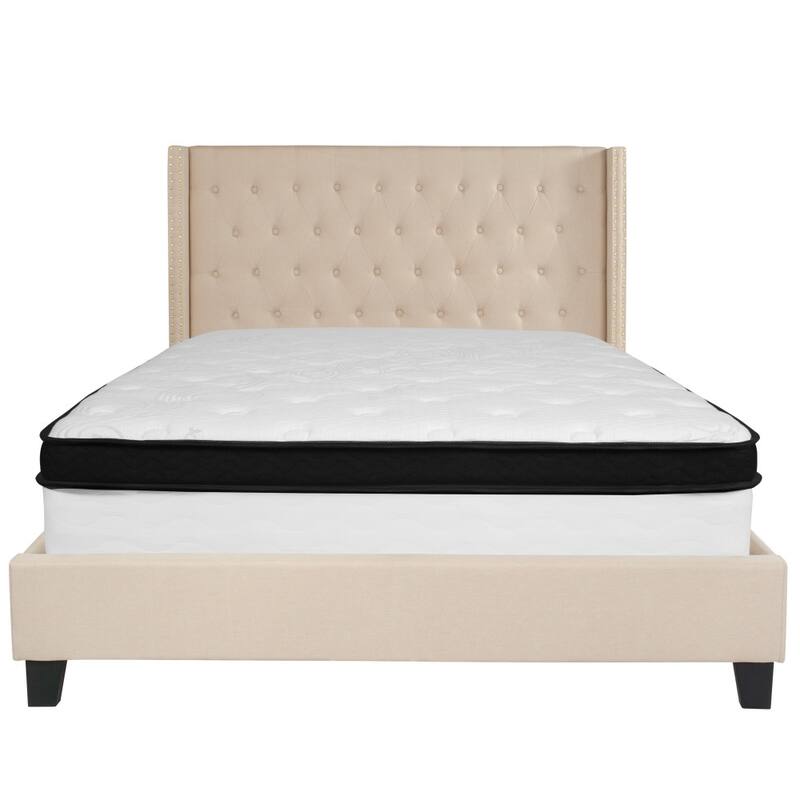 Tufted Upholstered Platform Bed w/ Memory Foam Pocket Spring Mattress