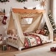 preview thumbnail 15 of 18, Gymax Twin Size House Floor Bed w/ TentWood Bed Frame w/ Roof Window &