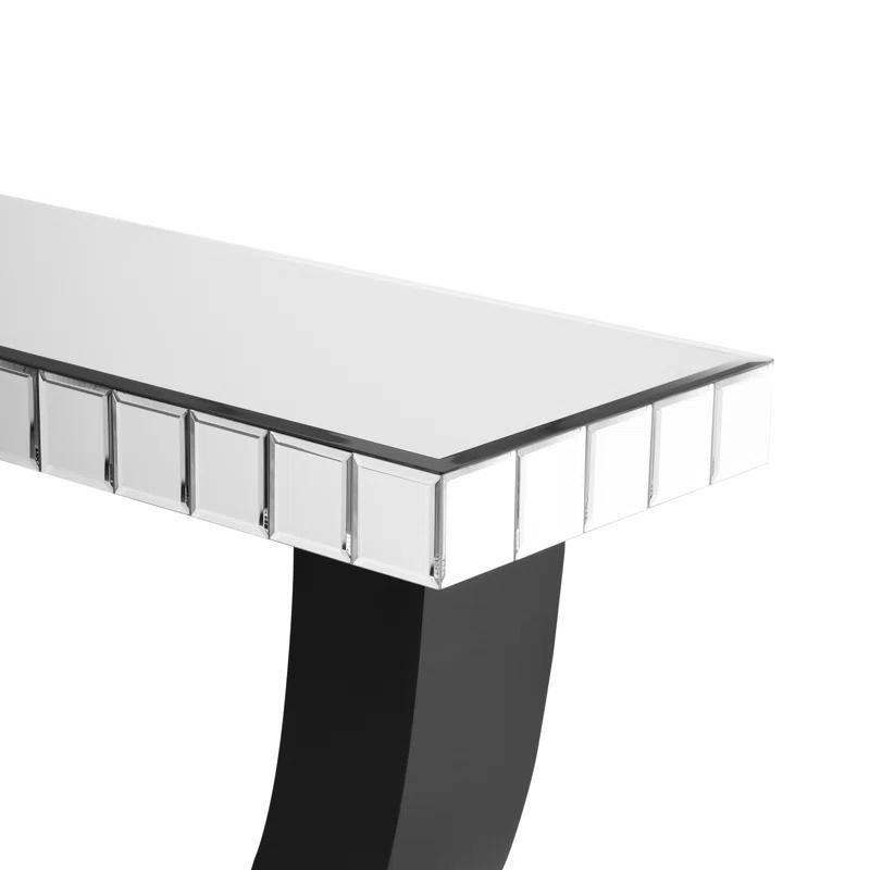 Modern Mirrored Side Table with Black Wood Base