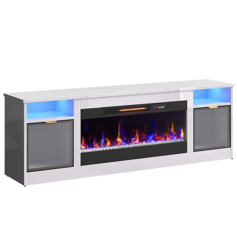 Bestier 71 in. Freestanding Fireplace TV Stand for TVs Up to 80 in. with Ample Storage in Glossy - 22.83hx71wx15.75d