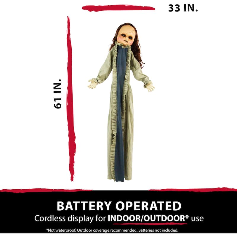 Haunted Hill Farm 5-Ft. Animatronic Zombie, Indoor/Outdoor Halloween Decoration, Flashing Red Eyes, Poseable, Battery-Operated