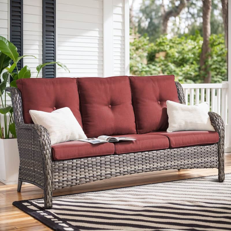 Gymojoy 6-Piece Outdoor Furniture Sofa Set with 2 Swivel Chairs, 2 Ottomans & 55K BTU Fire Pit Table