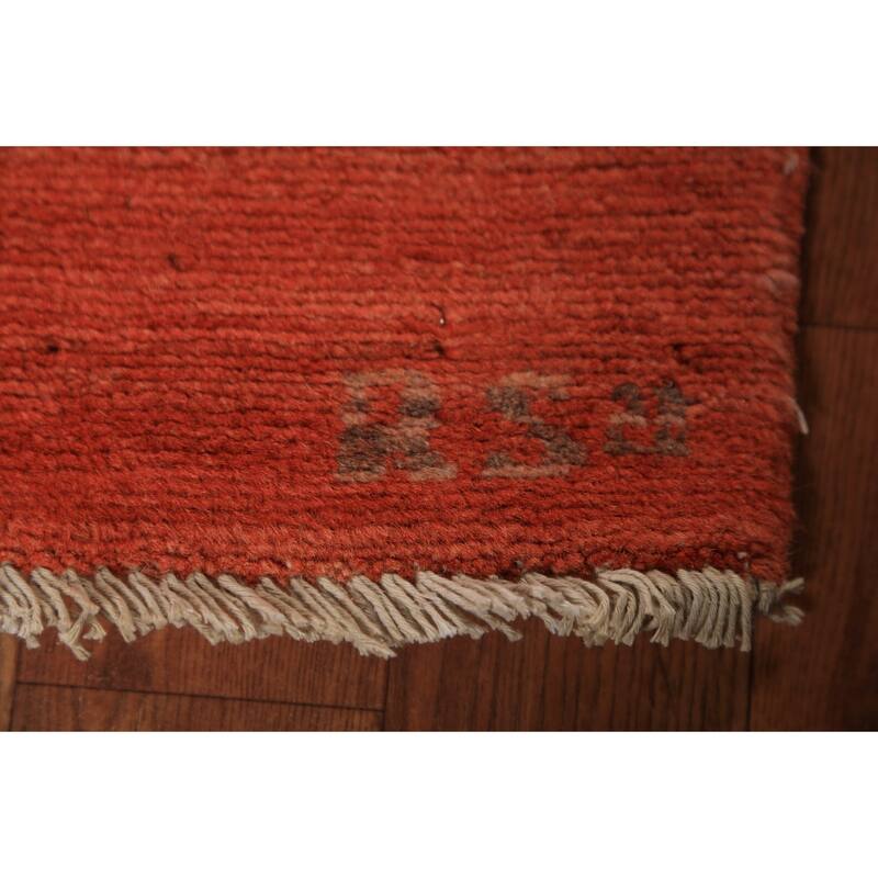 Striped Orange Gabbeh Modern Area Rug Hand-Knotted Wool Carpet - 6'6" x 9'10"