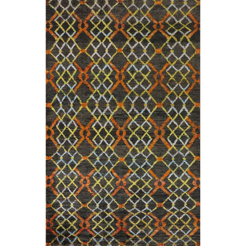 Trellis Moroccan Indian Area Rug Handmade Jute Carpet - 5'7"x 8'8"