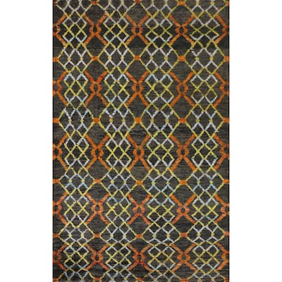 Trellis Moroccan Indian Area Rug Handmade Jute Carpet - 5'7"x 8'8"