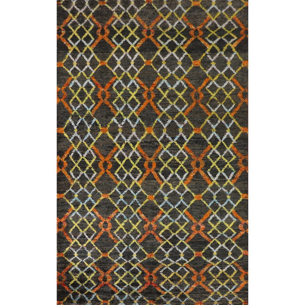 Trellis Moroccan Indian Area Rug Handmade Jute Carpet - 5'7"x 8'8"