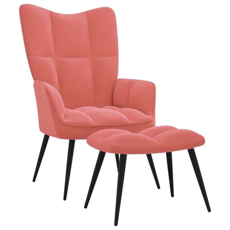 vidaXL Relaxing Chair multi colors Velvet - with a Stool - Pink