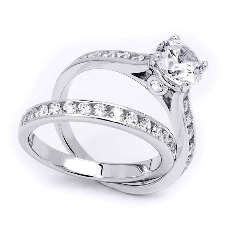 Womens Genuine 2.0 Carat CZ Wedding Band Engagement Ring Set Silver