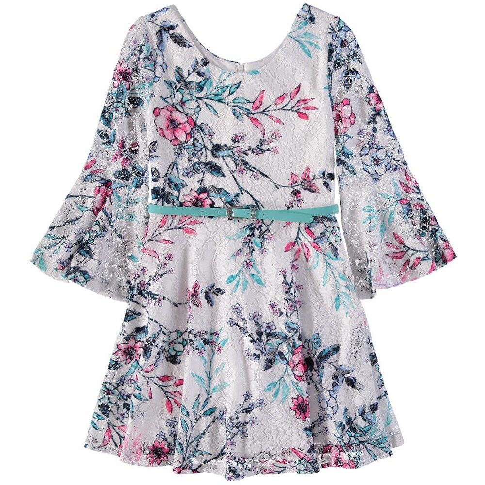 Shop Amy Byer Girls 7 16 Belted Floral Lace Dress Multi