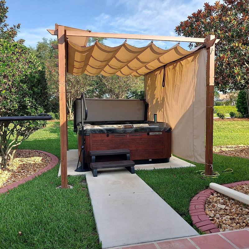 PURPLE LEAF Gazebo Wood Grain Metal Frame Pergola with Extra Top Roof for Patio