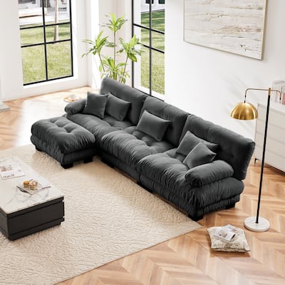 3-Seater L-Shaped Deep Seat Sofa Couch with 1 Ottomans