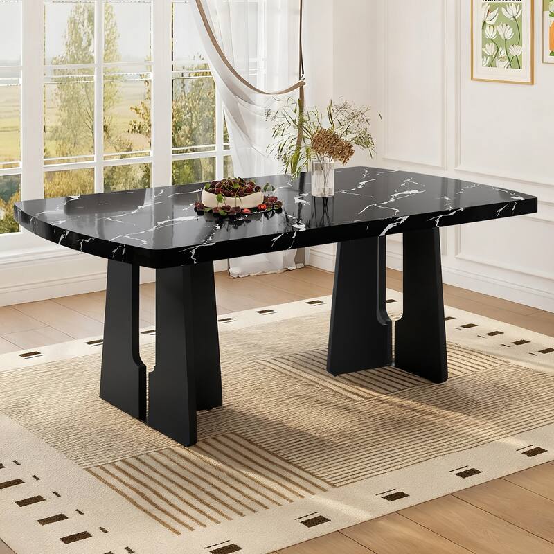 63" Modern Dining Table with Faux Marble Top