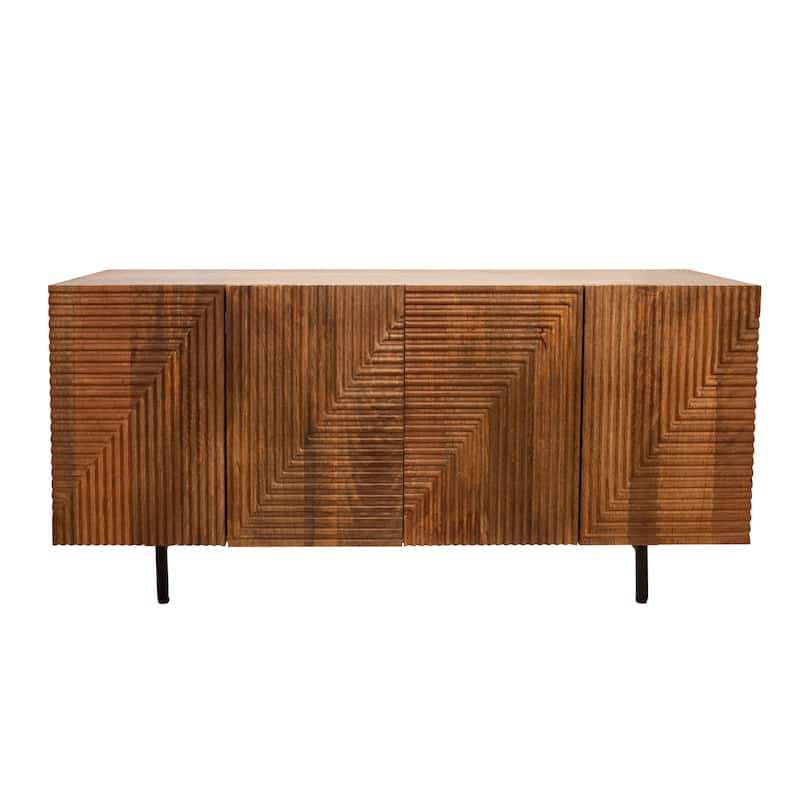 Sagebrook Home Elegant Wood 4-Door Fluteboard Cabinet in Rich Brown, Durable Metal and Wood Materials - 63.0" x 17.7" x 29.5"