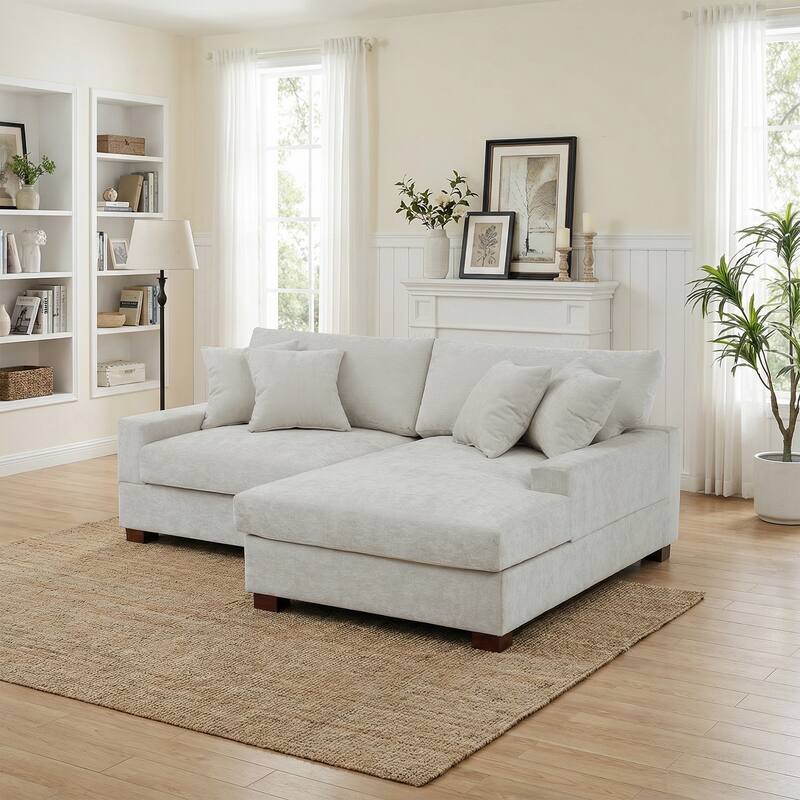 2 Set Chenille Upholstered Modular Sectional Sofa Chaise with Pillows