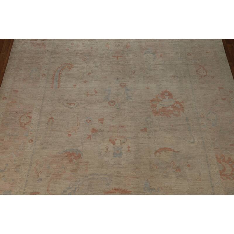 Hand Knotted Oriental 100% Wool Carpet Transitional All-Over Beige & Ivories Oushak Area Rug - 12' 0'' X 9' 2''