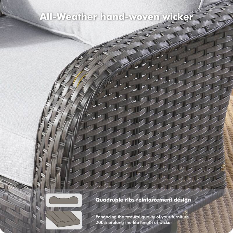 OVIOS 9 Piece Outdoor Wicker Sofa Swivel Chair Set with 54" Fire Table