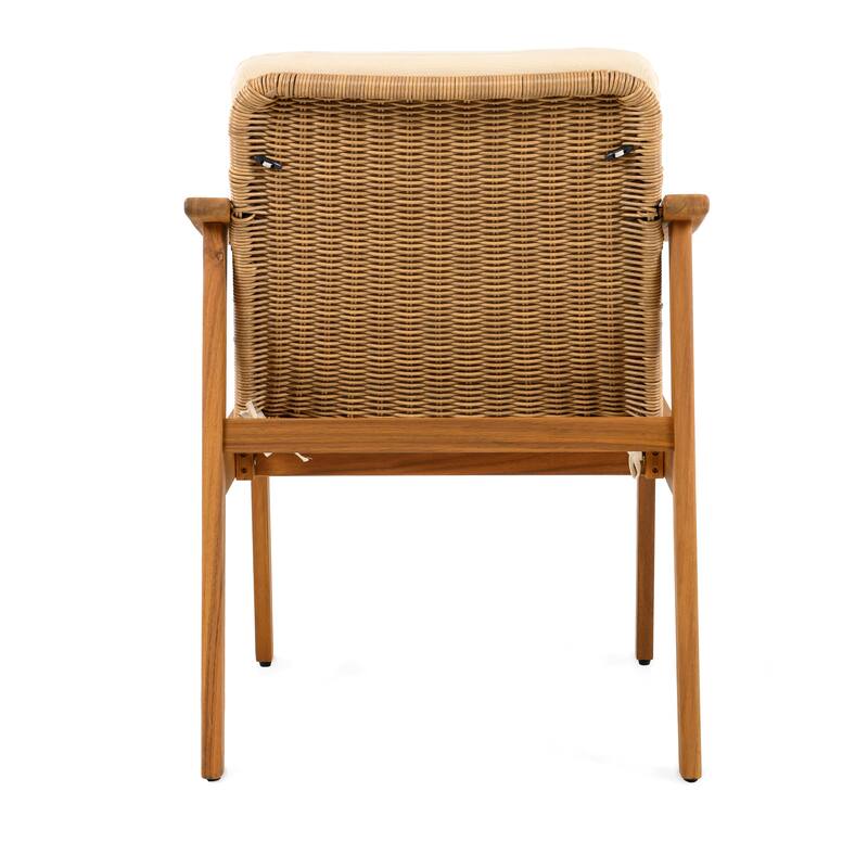 Roomfitters Outdoor Dining Chairs Set of 2, Acacia Wood Frame with Wicker Accents and Cushions, Weather-Resistant