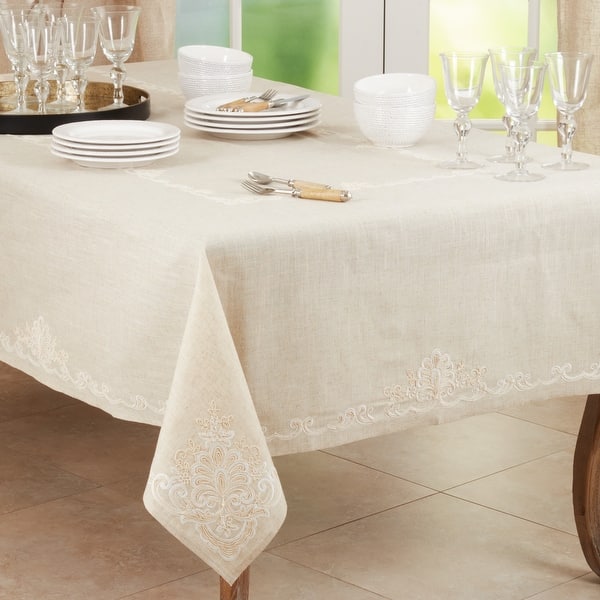 slide 1 of 6, Elegant Tablecloth with Embroidered Design 67"x67"