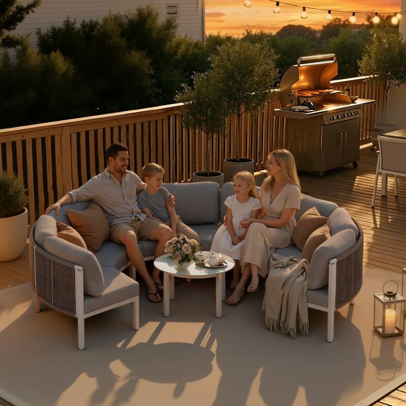 Outdoor Patio Furniture All-Weather Aluminum PE Rattan Wicker Half Round Curved Sofa Sectional Set