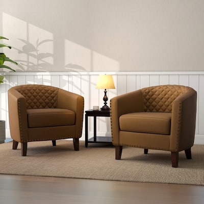 Faux Leather Barrel Accent Chair