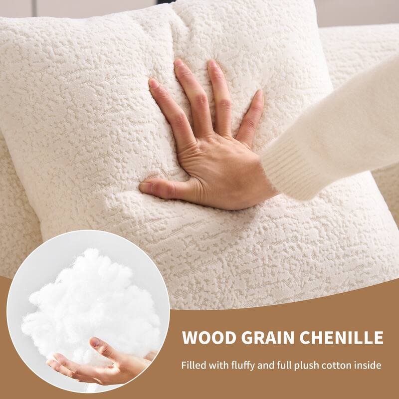 Small Chenille Upholstered Loveseat Sofa, Deep Seat Compression Boneless Couch, Curved Floor Sofa with 3 Pillows