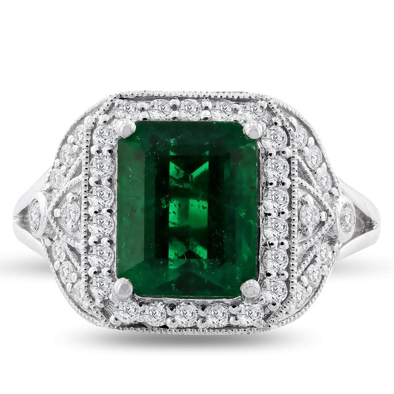 Auriya Platinum 3 1/5ct Emerald-Cut Emerald and 3/8ct TDW Diamond Halo Engagement Ring