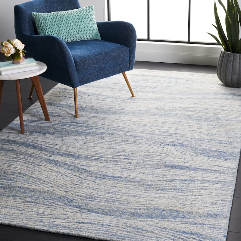SAFAVIEH Handmade Metro Annarosa Modern Abstract Wool Rug - 9' x 12' - Blue/Ivory - Rectangle