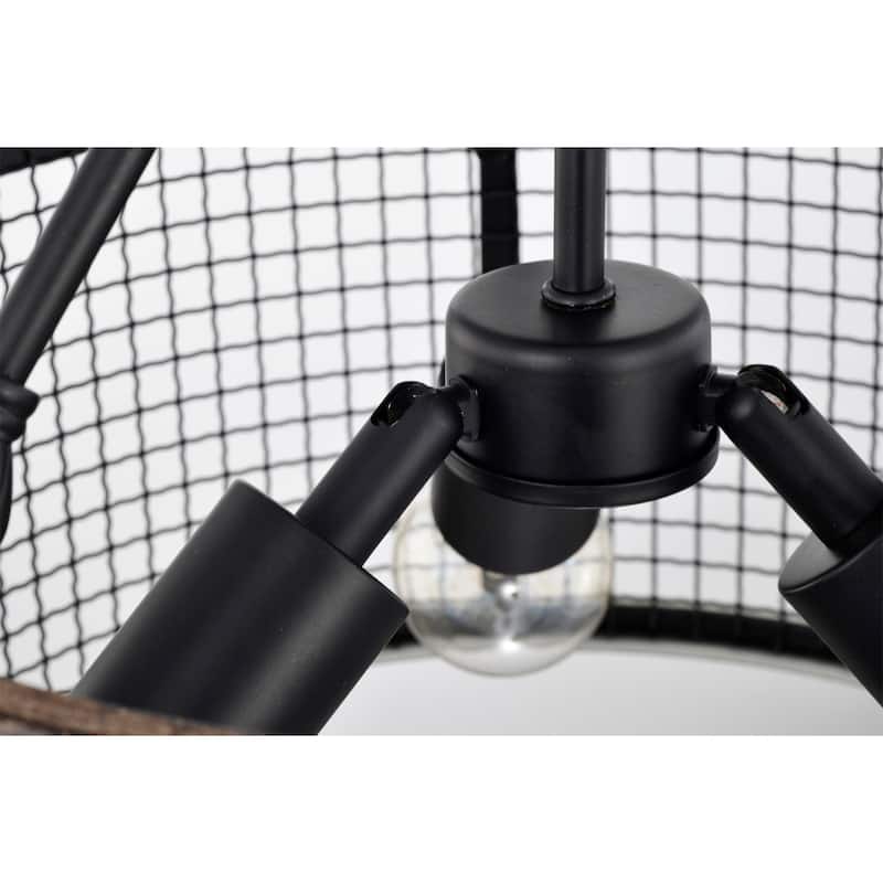 Cerere Semi Flush Mount Ceiling Light Matte Black and Wood Grain Finish 3-Light - N/A