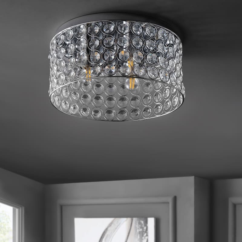 Evelyn 15" 3-Light Crystal/Metal LED Flush Mount, Chrome by JONATHAN Y