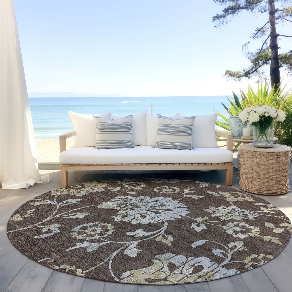 Machine Washable Indoor/ Outdoor Chantille Modern Floral Rug