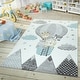 preview thumbnail 8 of 7, Nursery Rug for Kids Cute Animals on a Hot Air Balloon in Cream Blue