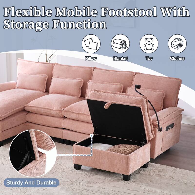 HOMEFUN Chenille Upholstered Oversized U-shaped Comfy Modular Sectional Sofa with Storage Ottoman
